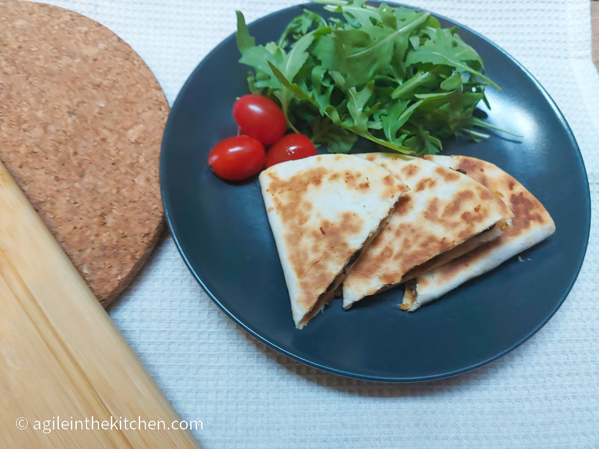 Black bean and shrimp quesadilla